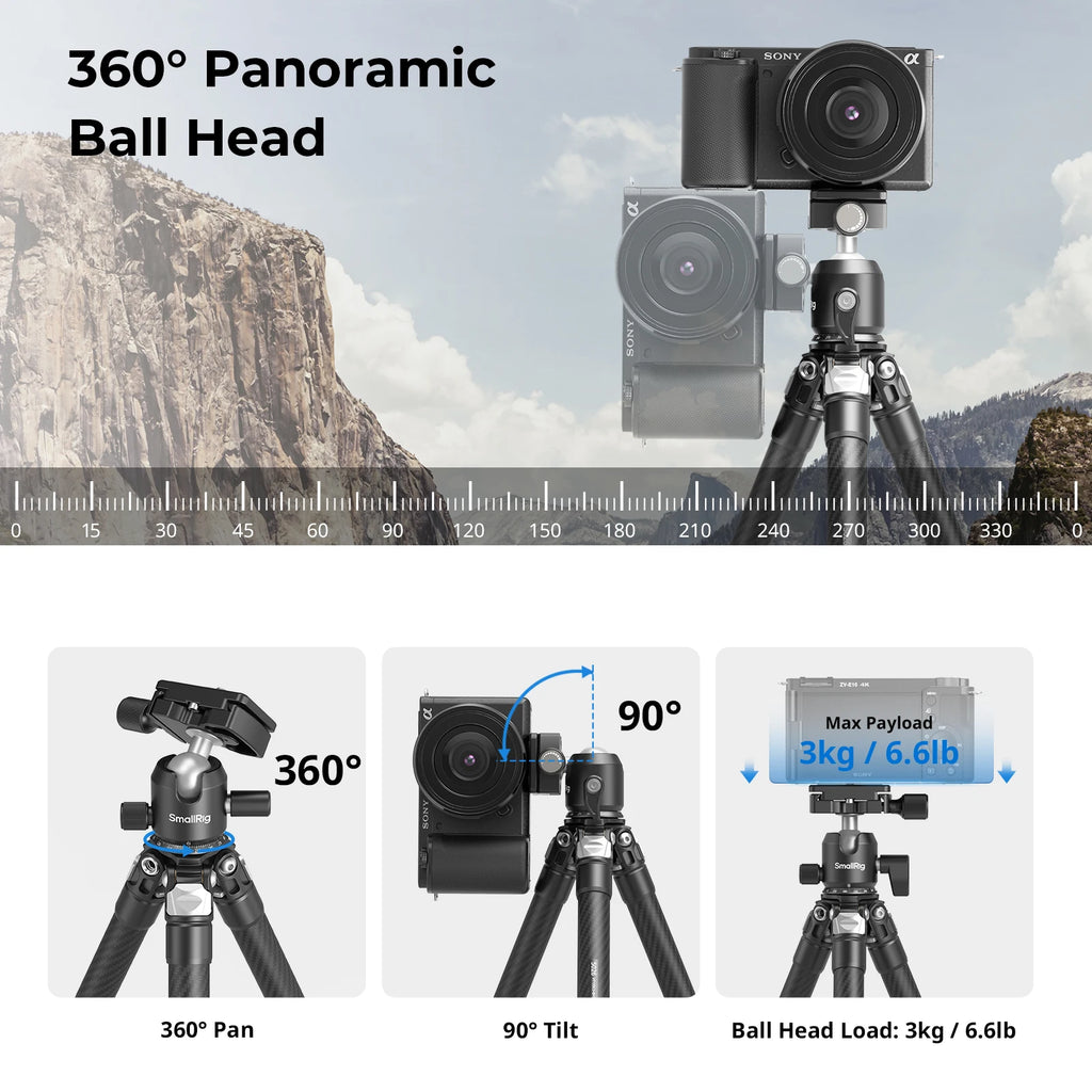 SmallRig Carbon Fiber Pocket Tripod Kit with Ball Head Storage Bag for DSLR, Mirrorless Camera Load Up to 5kg (VT193C0-BH3) 5026