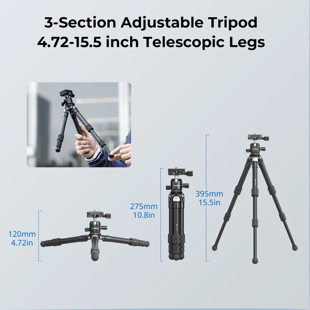 SmallRig Carbon Fiber Pocket Tripod Kit with Ball Head Storage Bag for DSLR, Mirrorless Camera Load Up to 5kg (VT193C0-BH3) 5026