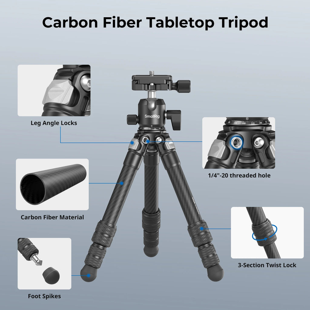 SmallRig Carbon Fiber Pocket Tripod Kit with Ball Head Storage Bag for DSLR, Mirrorless Camera Load Up to 5kg (VT193C0-BH3) 5026
