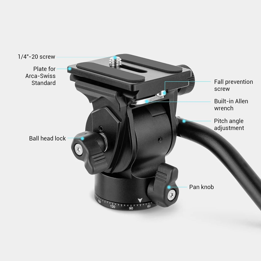SmallRig Selection Compact Fluid Head Tilted +90°-55° and Swiveled 360° Multi-angle Shooting for Video shooting Base for Tripod