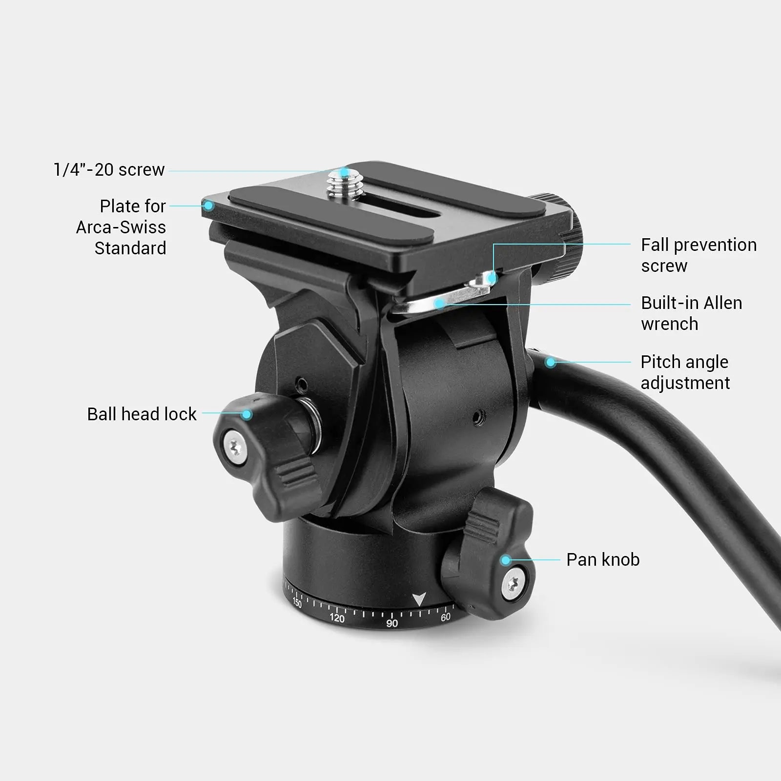SmallRig Selection Compact Fluid Head Tilted +90°-55° and Swiveled 360° Multi-angle Shooting for Video shooting Base for Tripod