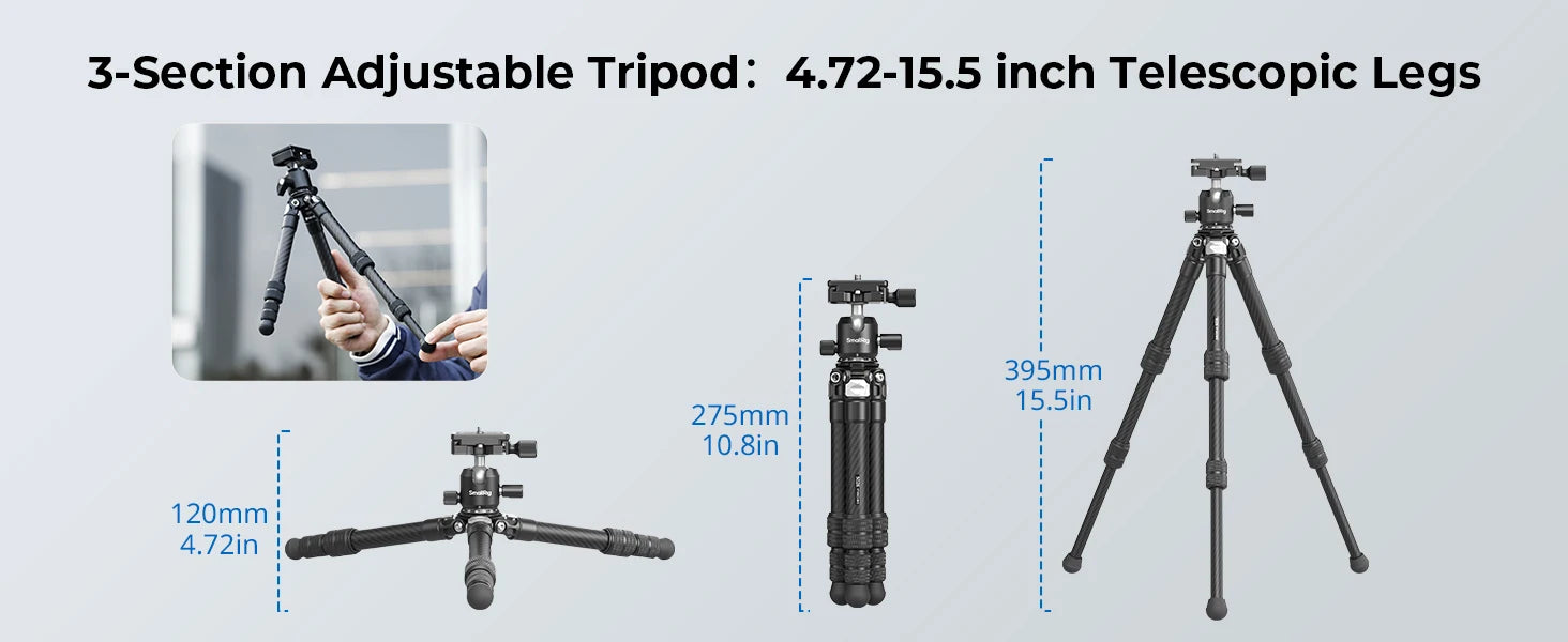 SmallRig Carbon Fiber Pocket Tripod Kit with Ball Head Storage Bag for DSLR, Mirrorless Camera Load Up to 5kg (VT193C0-BH3) 5026